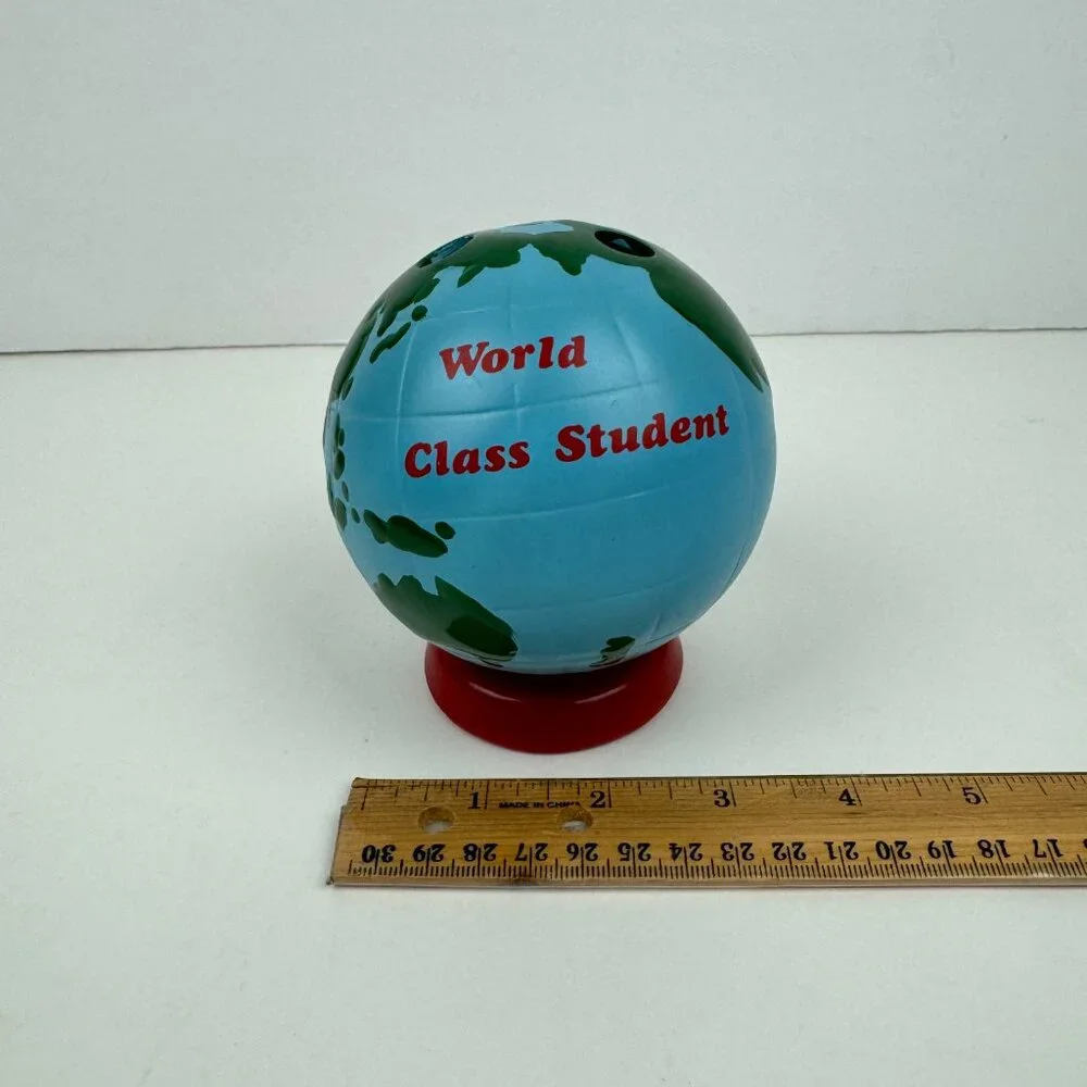 Vtg World Class Student Painted World Globe Map Pencil Holder Russ Bernie and Co